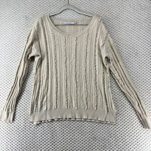 Harper Lane Fringe Sweater‎ Knit Pullover Long Sleeve Beige Casual Large